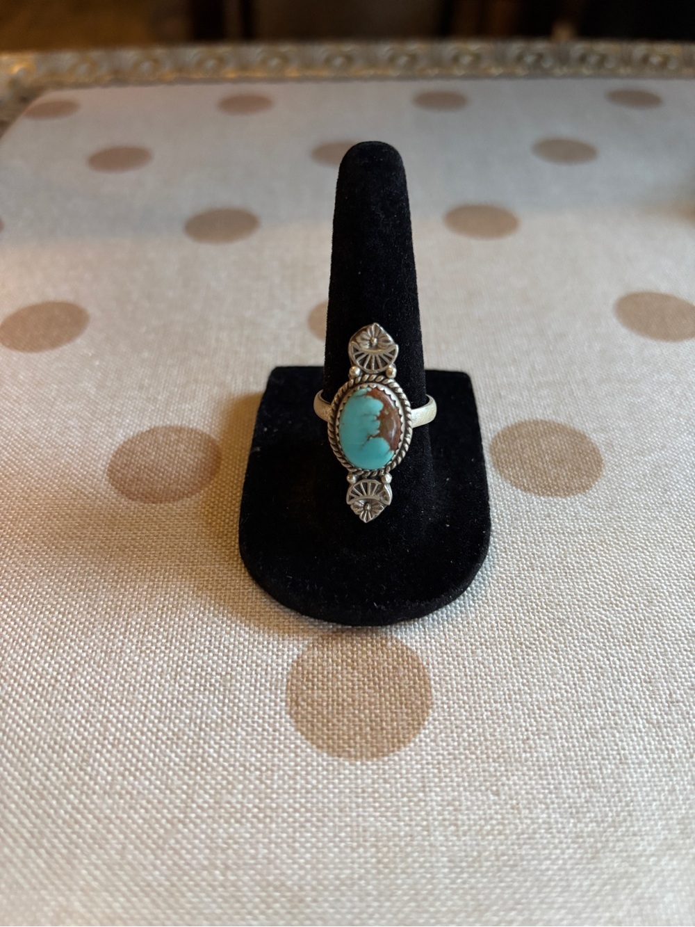 Number 8 Turquoise & Sterling Silver Western Ring sz 8 adj